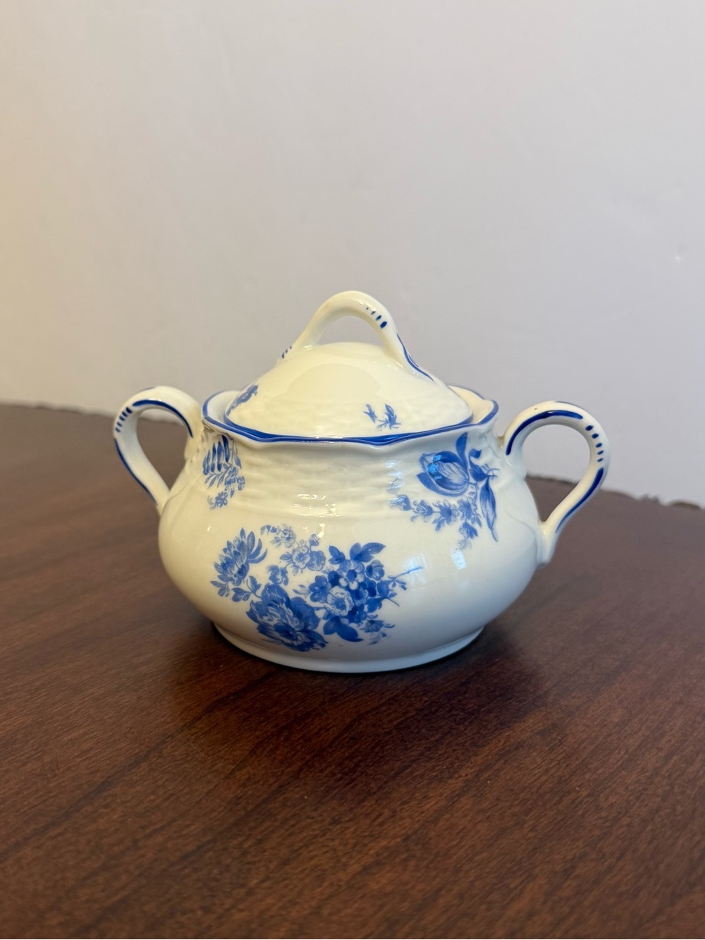 Antique Carl Teichert Meissen Blue Flowers Porcelain Covered Sugar Bowl